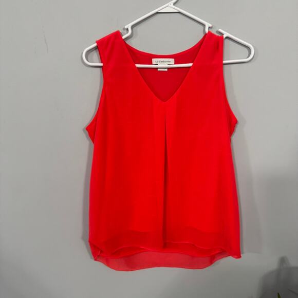 Liz Claiborne Pleated Front Sleeveless Blouse Size Small Bright Red V-Neck - Picture 1 of 7